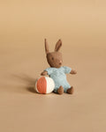 Maileg Micro Bunny With Ball - Brown - Blue (With Magnetic Hands)