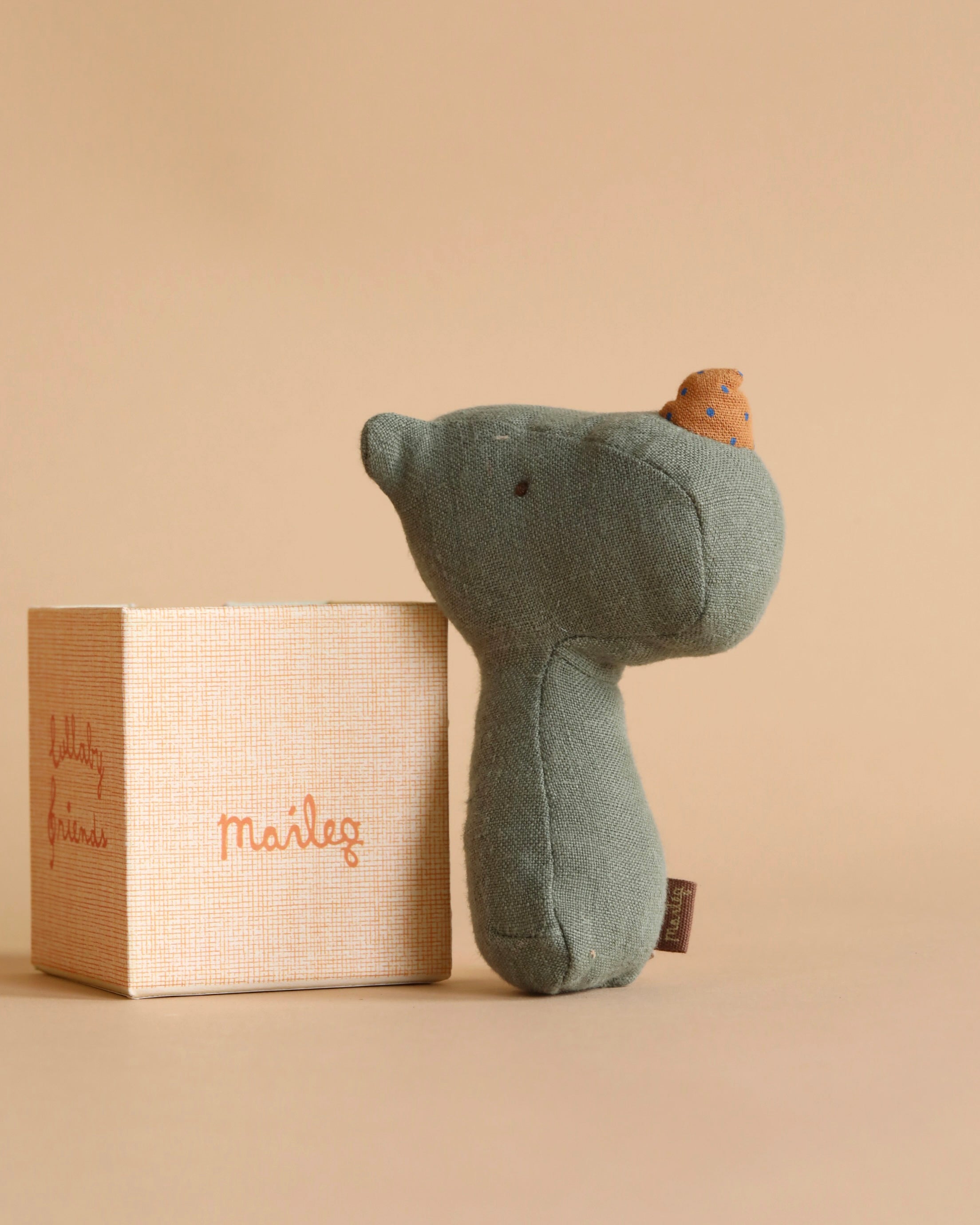 Maileg Lullaby Friend Rattles, Rhino - Pine