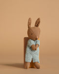 Maileg Rabbit Micro - Brown - Blue Knitted Suit