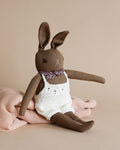 Polka Dot Club Brown Rabbit in Hand Knit Overalls
