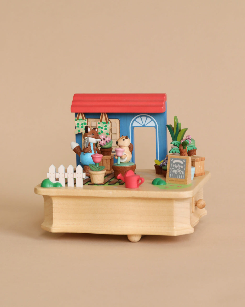 Wooden Fox Gardener Music Box
