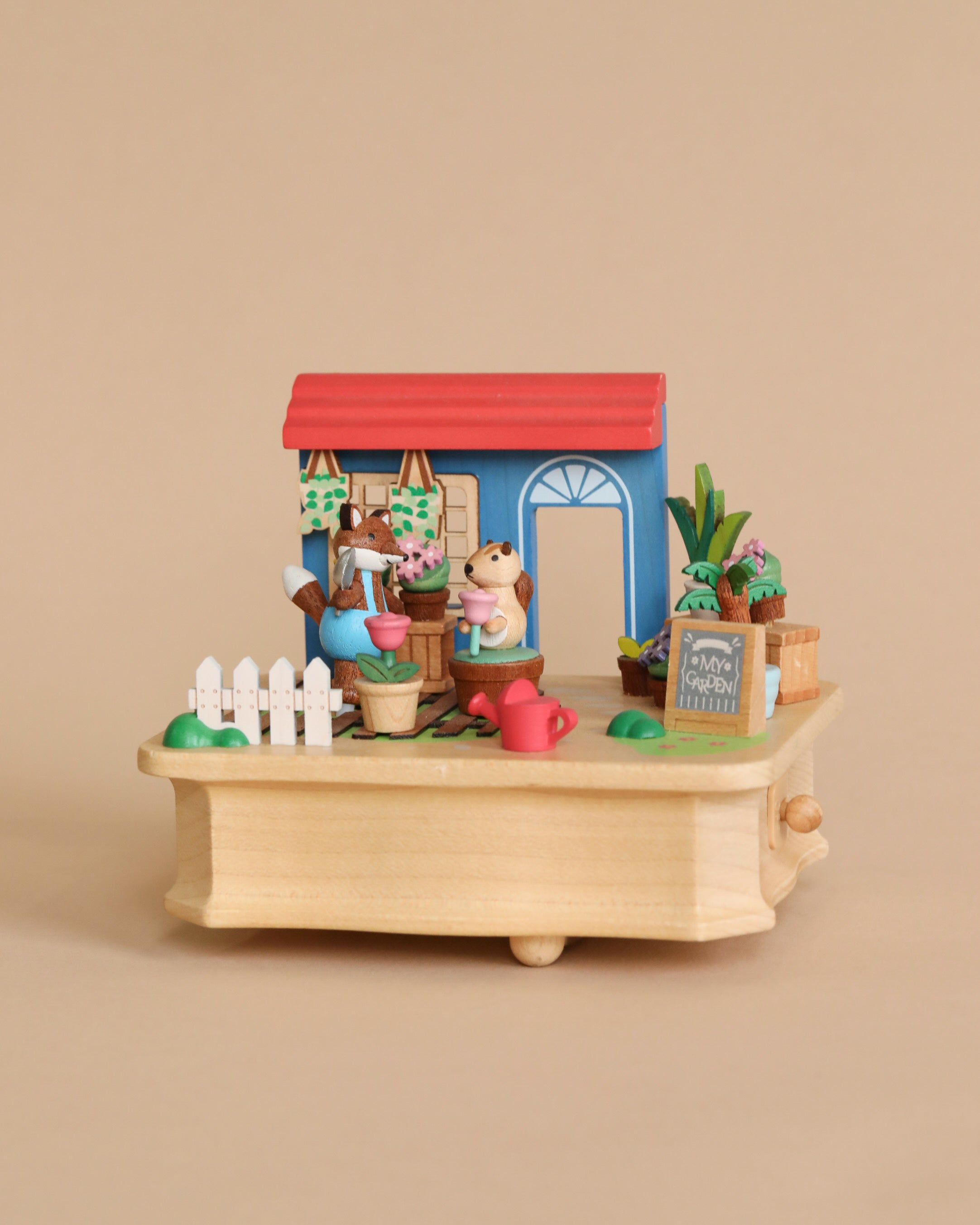 Wooden Fox Gardener Music Box