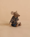 Maileg Dad Mouse In Brown Checkered Shirt - Light Brown