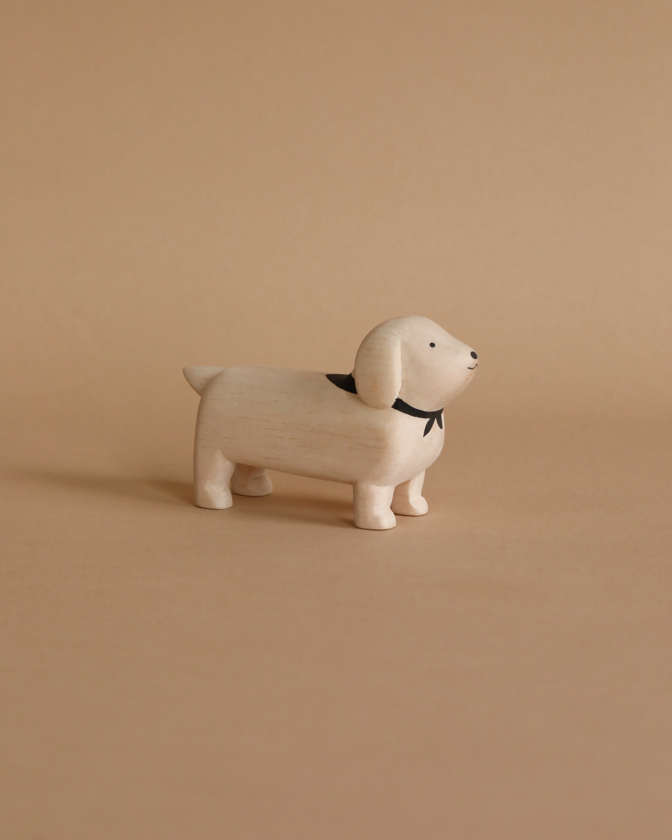 Handmade Tiny Wooden Animals - White Dachshund Dog