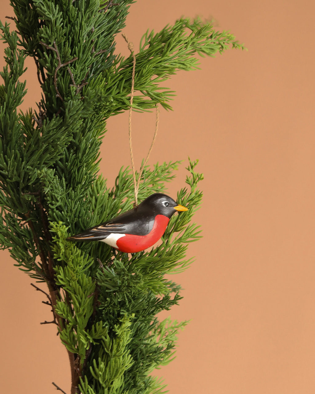 Hand Carved Hanging Ornament - Robin Bird - 2.5"H