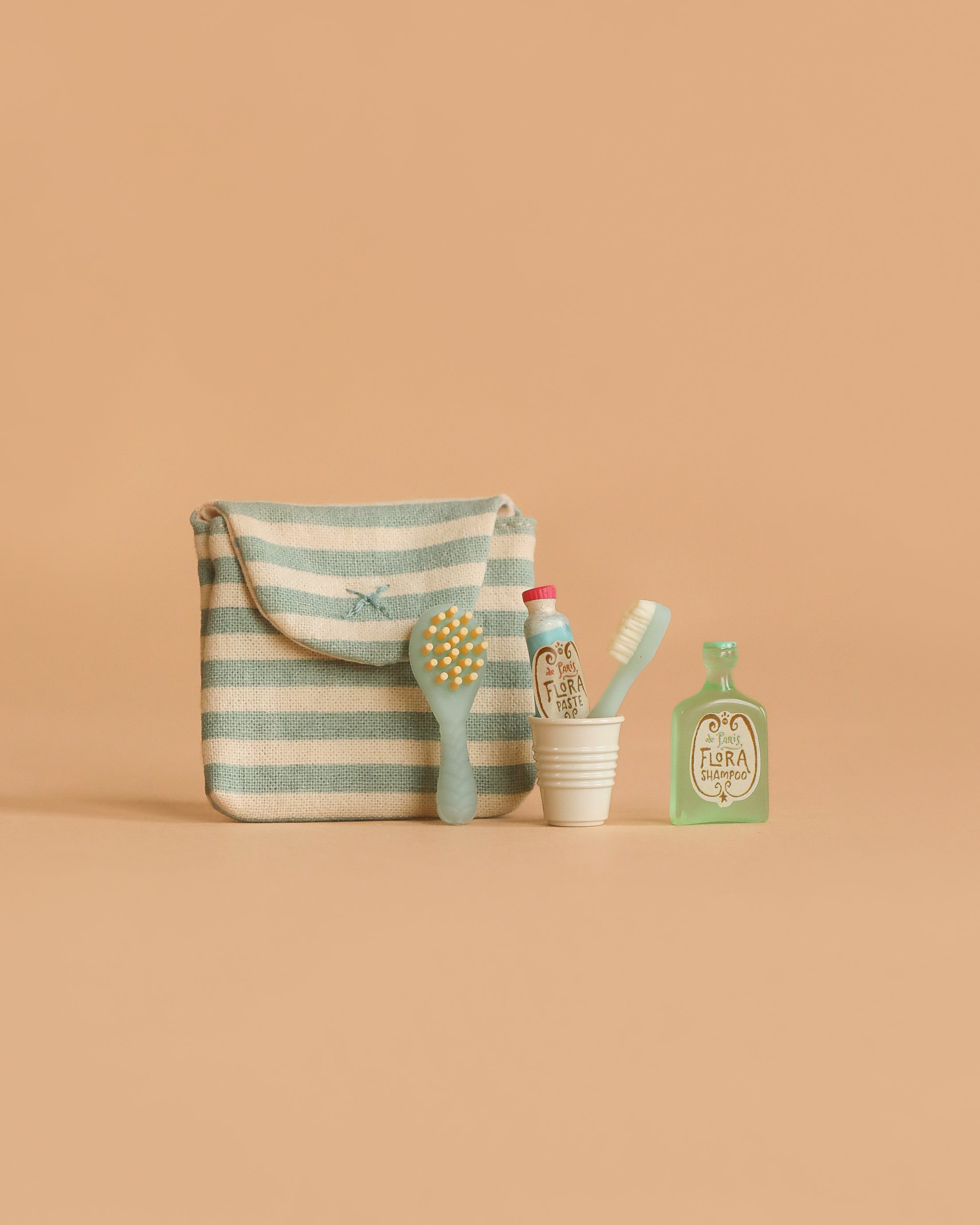 Maileg Toothbrush Set in Bag, Mouse - Blue Stripe