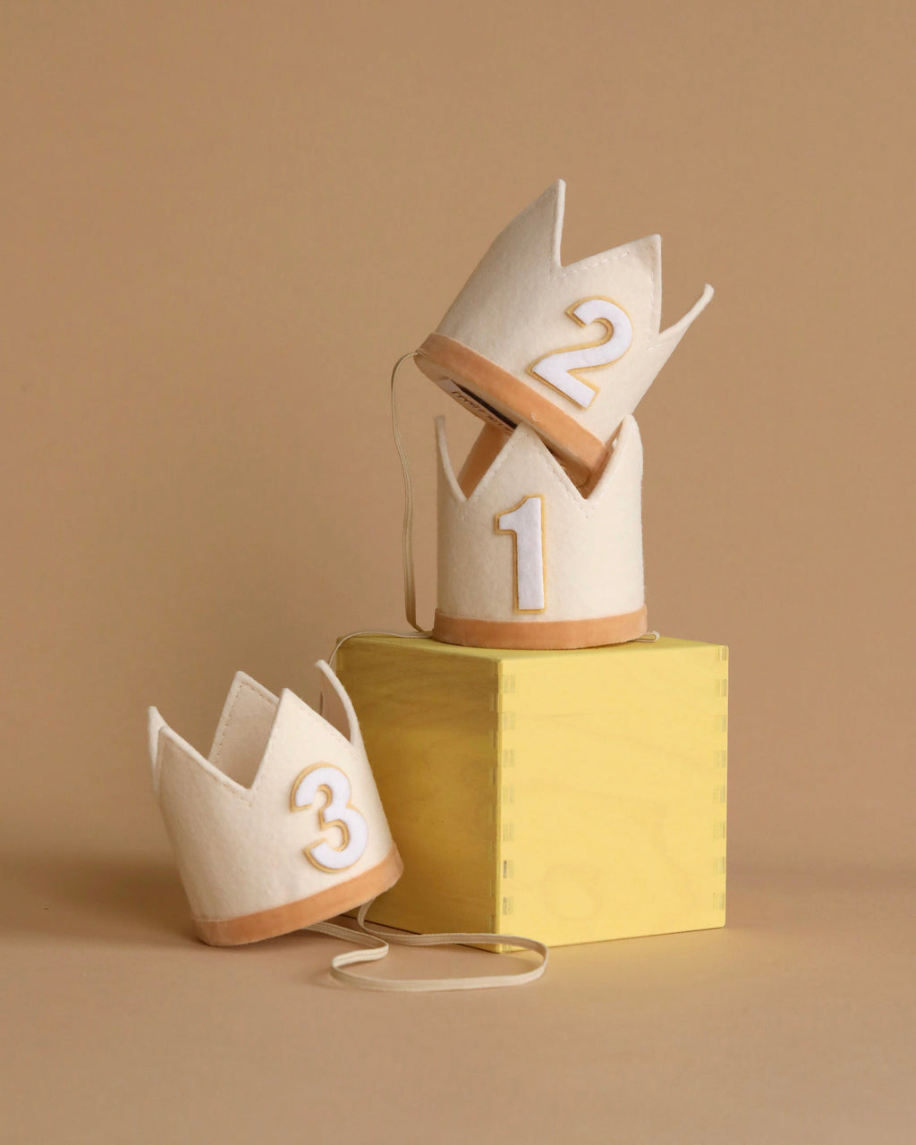 Felt Crown - Linen with Beige Velvet Trim