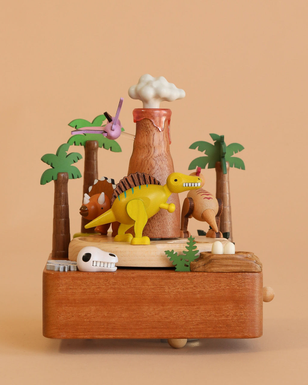 Wooden Volcano & Dinosaur Music Box