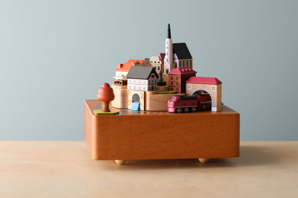 Wooden Train Music Box - European Town