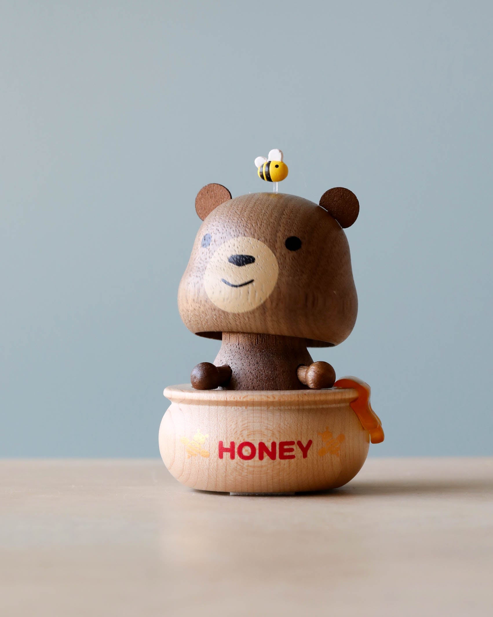 Wooden Honey Bear Bobblehead