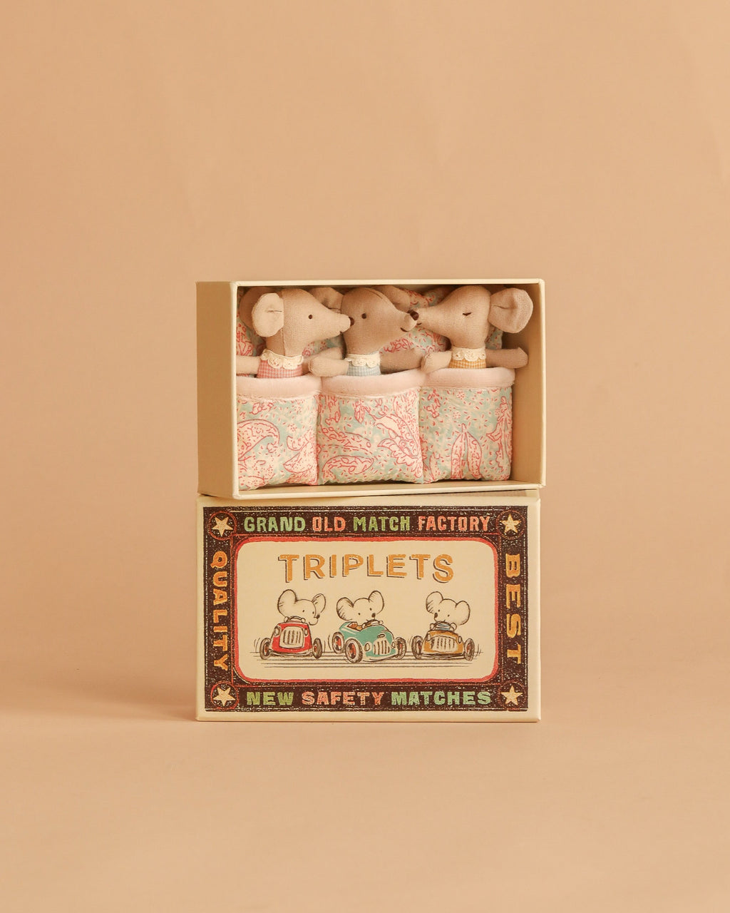 Maileg Triplets, Baby Mice in Matchbox - Checker