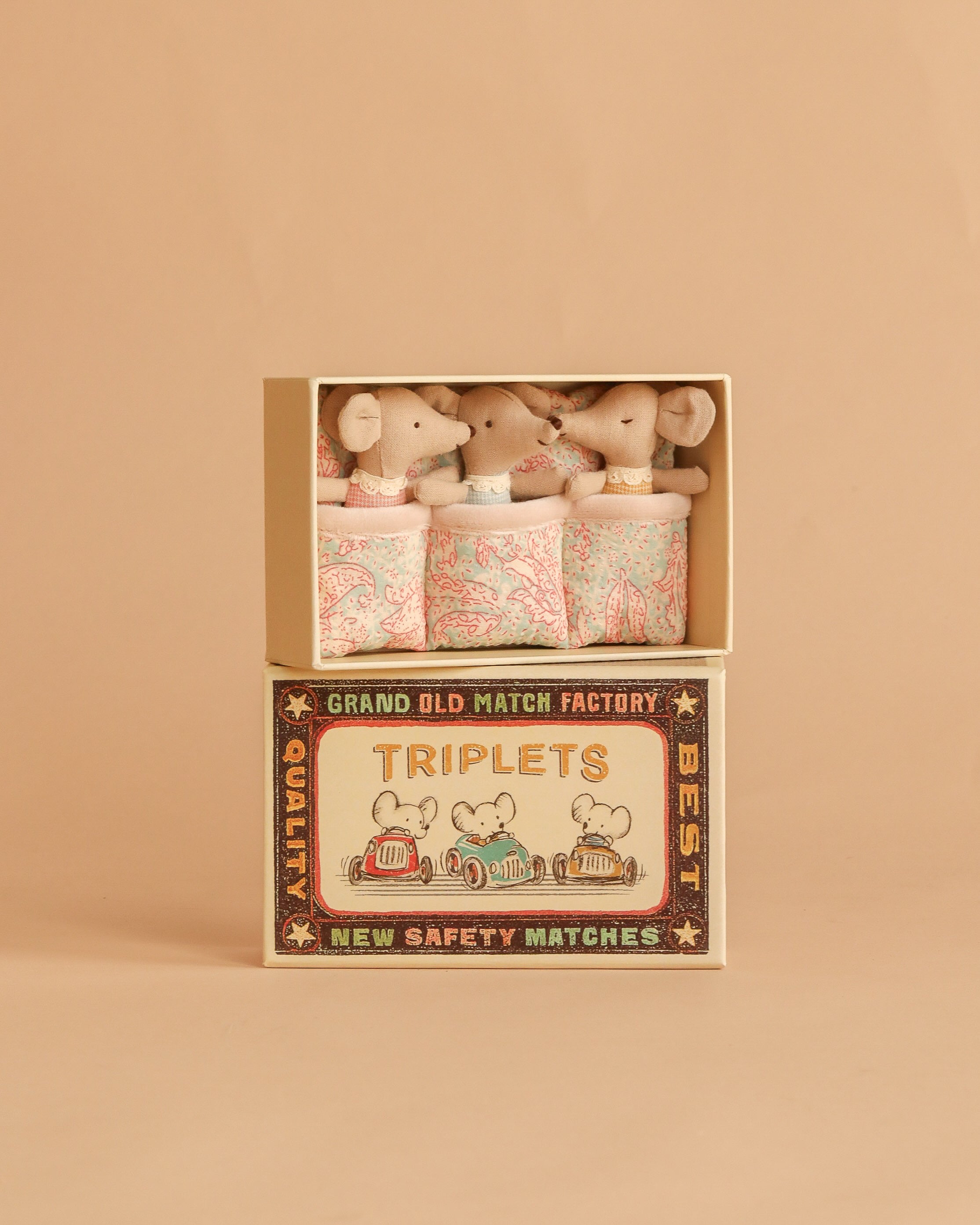 Maileg Triplets, Baby Mice in Matchbox - Checker