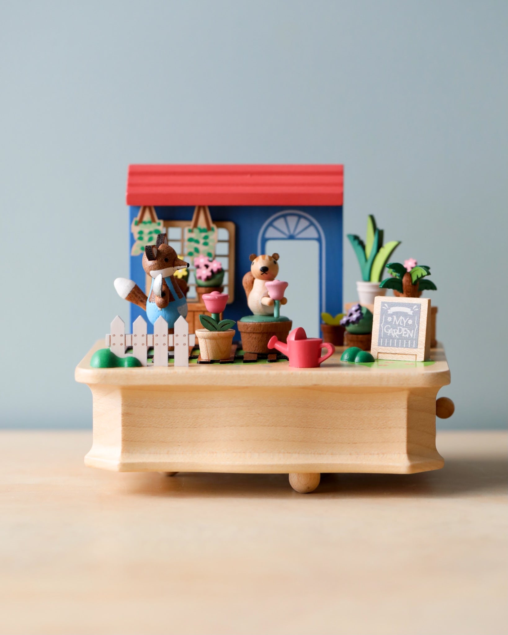 Wooden Fox Gardener Music Box