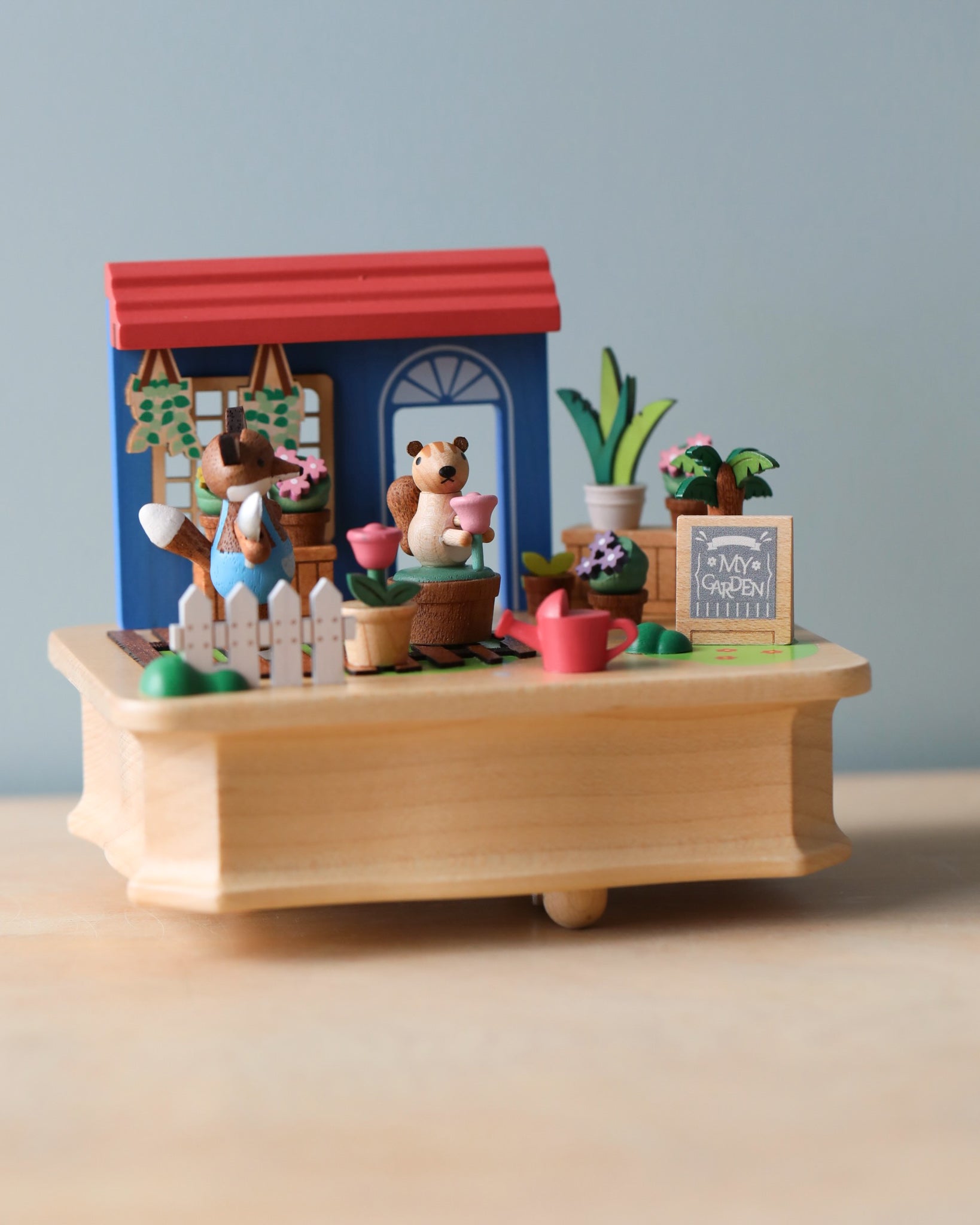 Wooden Fox Gardener Music Box