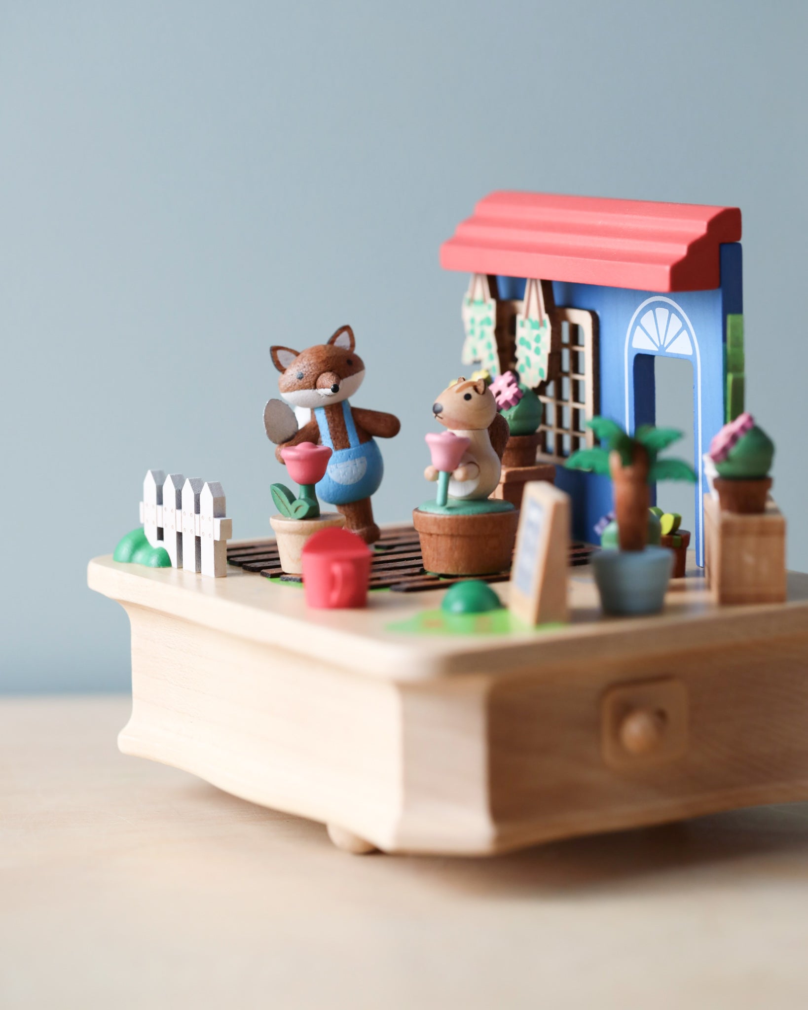Wooden Fox Gardener Music Box