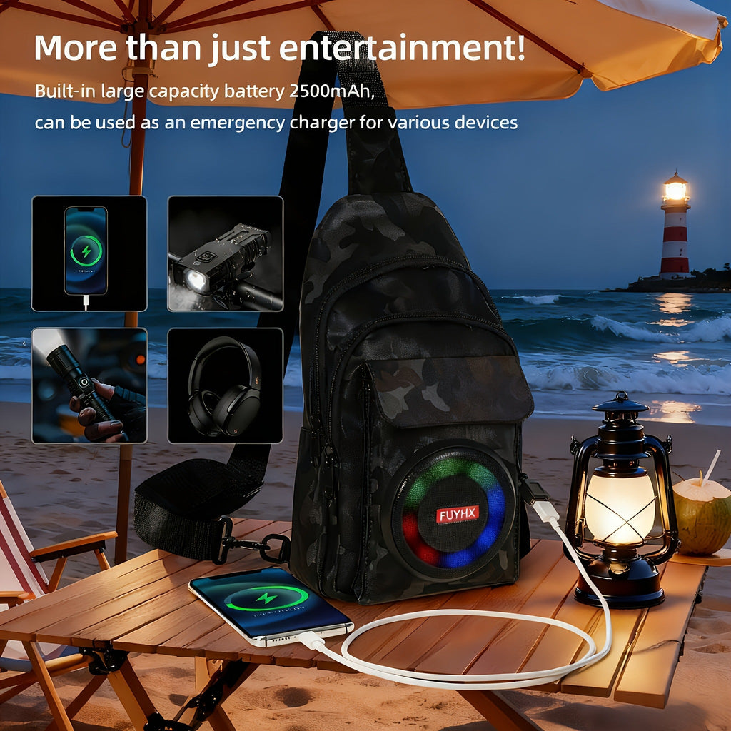 Speaker Backpack Outdoor Built-in Amplifier Sports Striped Backpack for Hiking Climbing Park Outdoor Adventures Travel Casual Daypack Matte Black