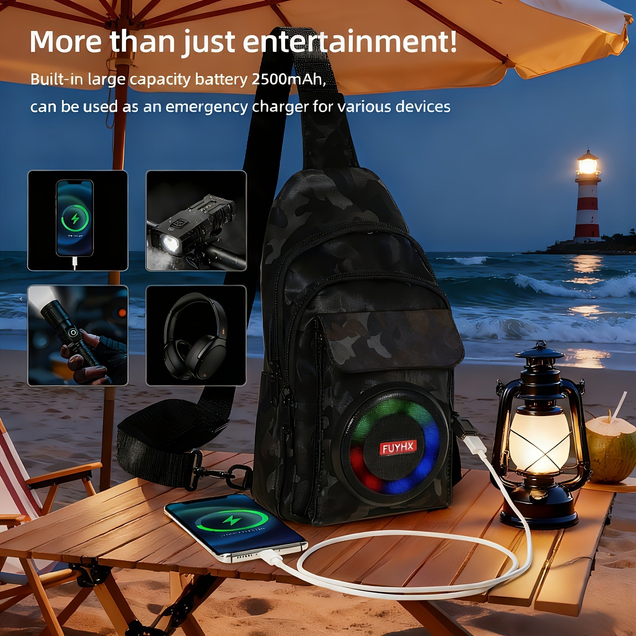 Speaker Backpack Outdoor Built-in Amplifier Sports Striped Backpack for Hiking Climbing Park Outdoor Adventures Travel Casual Daypack Matte Black