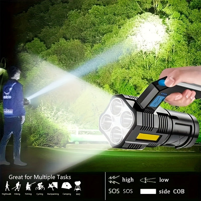 XHP90 Tactical Flashlight 2 Pack 300 Lumen 4 Modes USB Rechargeable 18650 Camping Light with Battery Display 200m Beam
