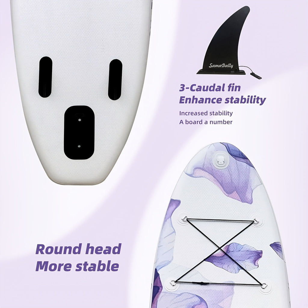 Floral Inflatable SUP Board 10.6ft x 32'' Purple Flower Pattern EVA Non-Slip Deck with Hand Pump Waterproof Bag Removable Fin Leash for All Skill Levels