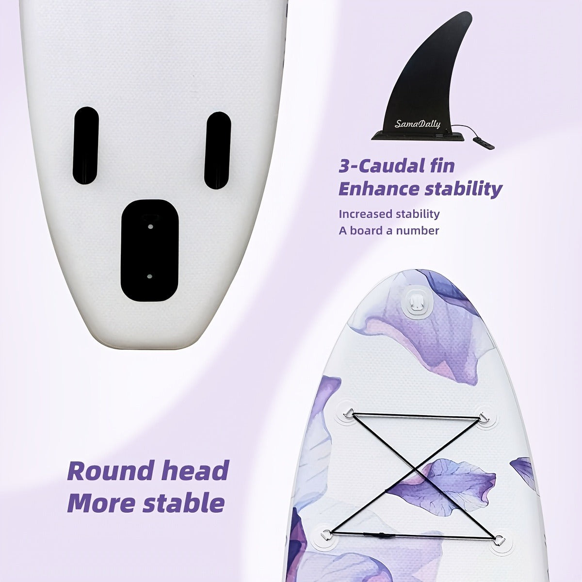 Floral Inflatable SUP Board 10.6ft x 32'' Purple Flower Pattern EVA Non-Slip Deck with Hand Pump Waterproof Bag Removable Fin Leash for All Skill Levels