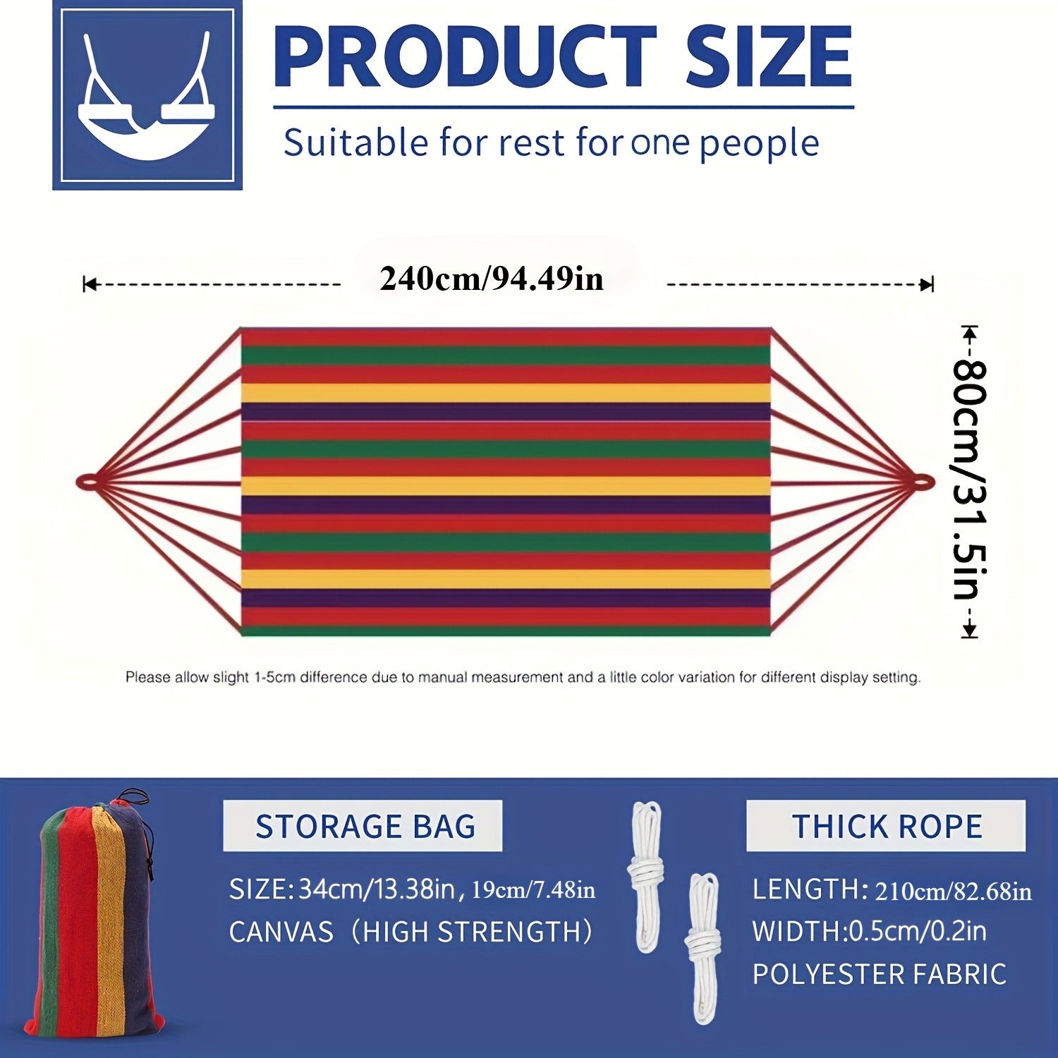 Camping Hammock Single Person Colorful Fabric Anti-Roll Design 330 lbs Capacity with Tree-Friendly Straps Portable Carrying Bag Outdoor Indoor Backyard Lounging
