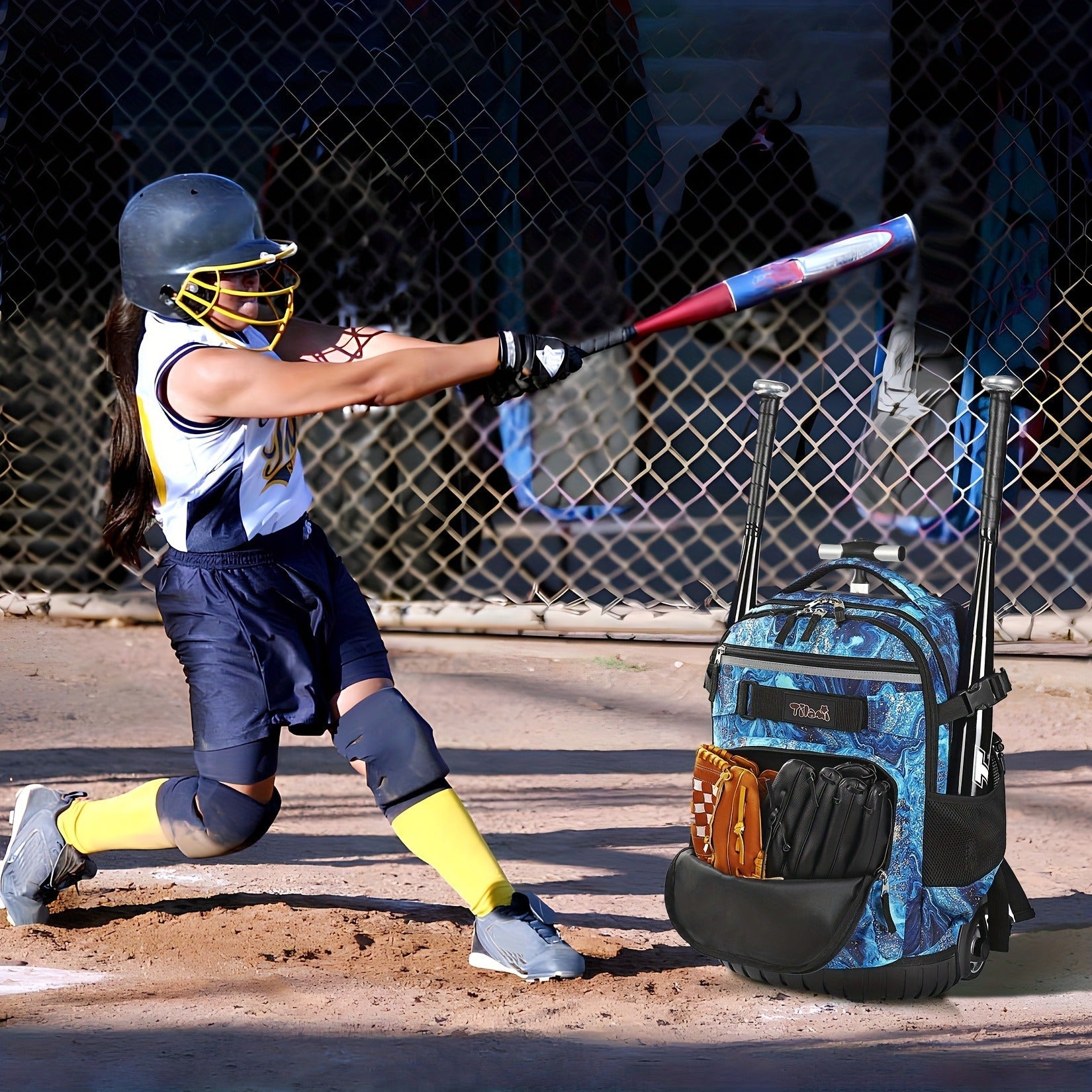 Wheeled Sports Backpack with Wheels – Large Capacity Baseball Softball Soccer Bag Multiple Pockets for Daily Commuting