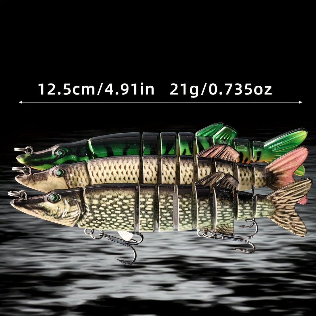 Multi-Jointed Swimbait Fishing Lures for Bass Trout Perch – Slow Sinking Lifelike 3D Eyes ABS Body, Pearl Powder Coating, 8-Section Woven Fabric Jointed Lure Kit for Freshwater & Saltwater, 2 Models (FCP2P-392 / FCP2P-556)