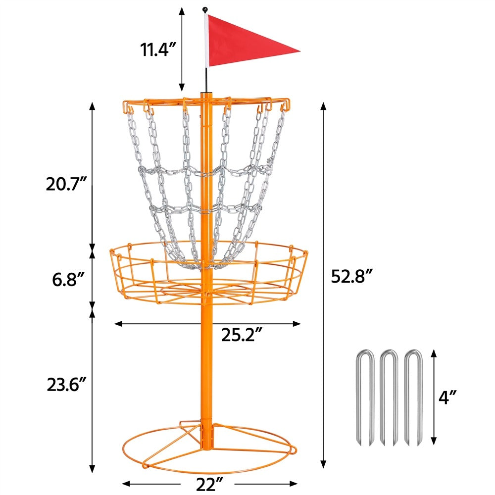 Portable Disc Golf Basket 12 Chain – Heavy Duty Metal Frame, Galvanized Chains, Easy Assembly, Indoor & Outdoor Practice Target for All Skill Levels – 4 Colors: Black, Orange, Red, Blue