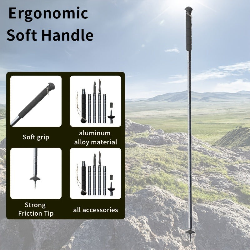 7-in-1 Tactical Hiking Staff – Adjustable Aluminum Alloy Mountaineering Stick with Compass, Fire Starter, Saw, Screwdriver & Pliers – Multi-Tool Walking Pole for Hiking, Climbing & Camping