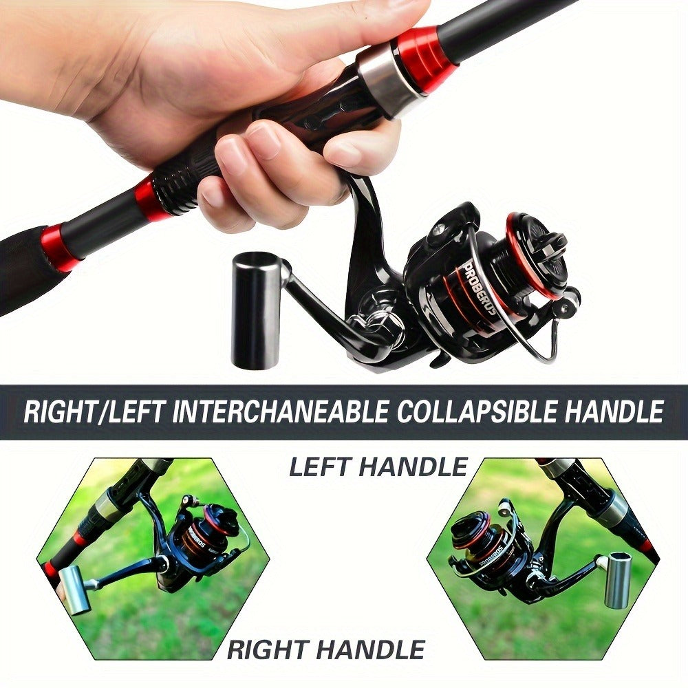 Carbon Fiber Fishing Rod & Spinning Reel Combo – Ultralight Fast Action Rod with Long Cast Spinning Wheel, Complete Sea Fishing Tackle Set for Saltwater & Freshwater, Available in Red & Grey