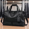 Gym Duffel Bag with Wet Pocket & Shoe Compartment - Foldable PU Leather Sports Travel Bag for Workouts, Weekend Trips & Everyday Use, Lightweight Carry-On Luggage Bag for Men Women (Black/Blue/Grey)