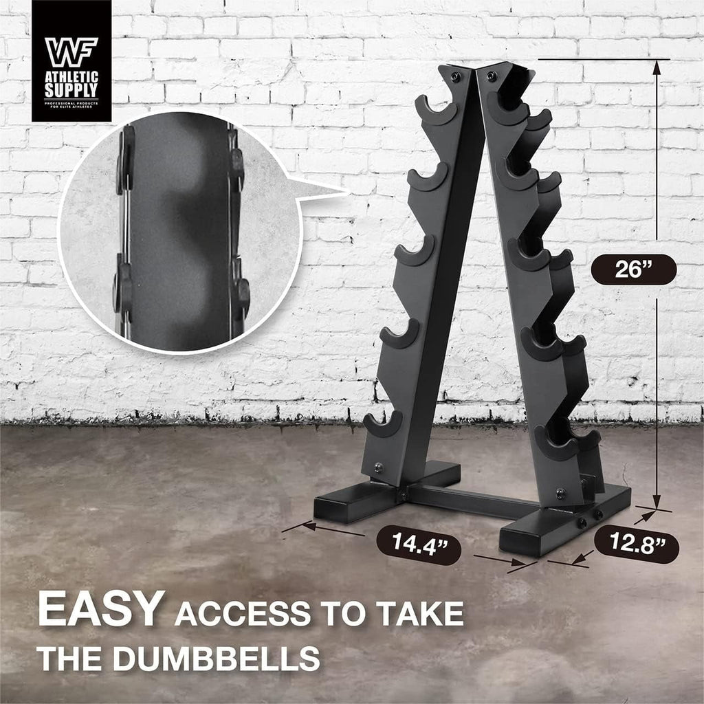 Dumbbell Rack A-Frame 5-Tier Heavy Duty Weight Storage Stand – Space-Saving Vertical Dumbbell Holder for Home Gym, Holds 5-25LB Hex & Rubber Dumbbells
