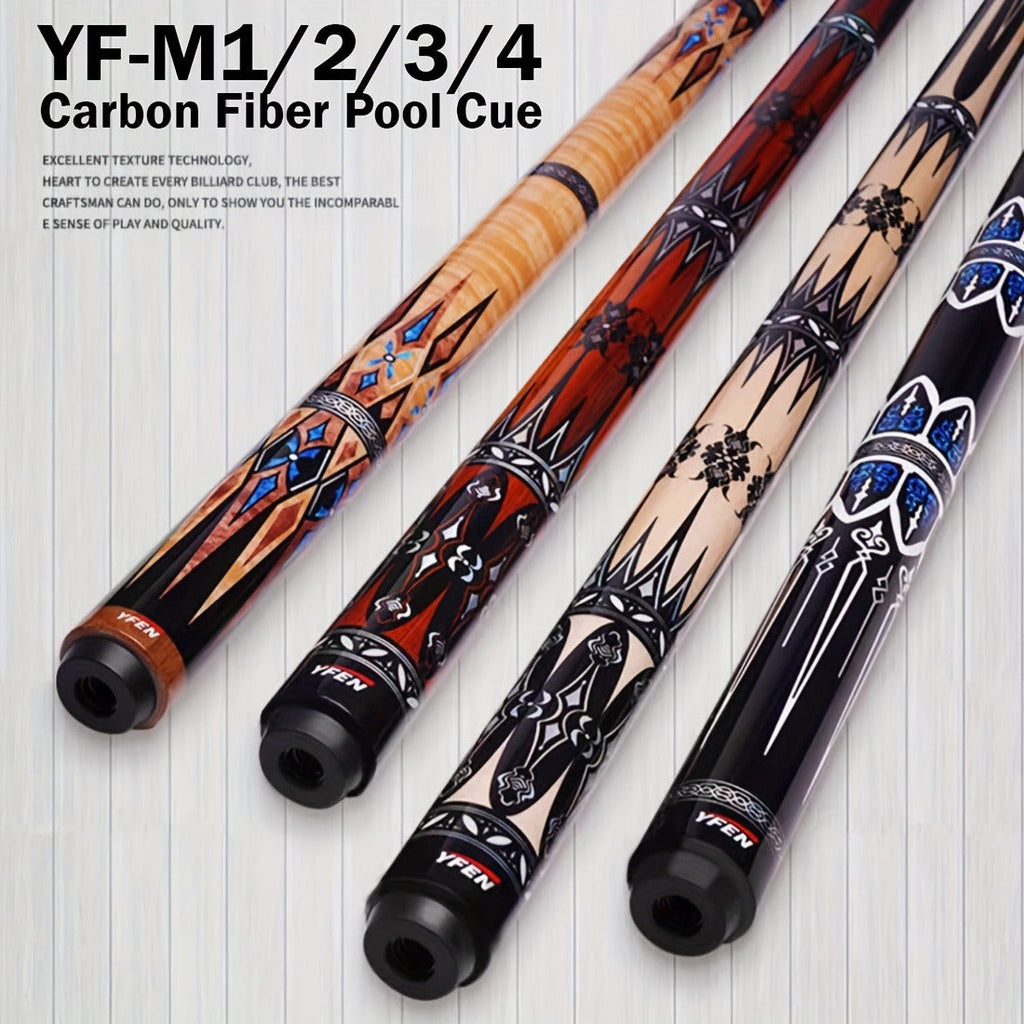 Carbon Fiber Pool Cue Stick 12.5mm Low Deflection Professional Billiard Cue with Extension Canadian Maple Wavy Pin Wrapless Design Dent-Resistant Shaft