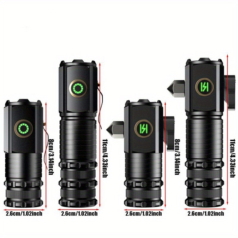 2000 Lumens Mini EDC Flashlight – Rechargeable 18650 Lithium Type-C, 4 Dimming Modes & Turbo, 300M Beam, Compact Pocket Torch for Camping, Hiking & Emergencies (Short/Long, Black/Classic)