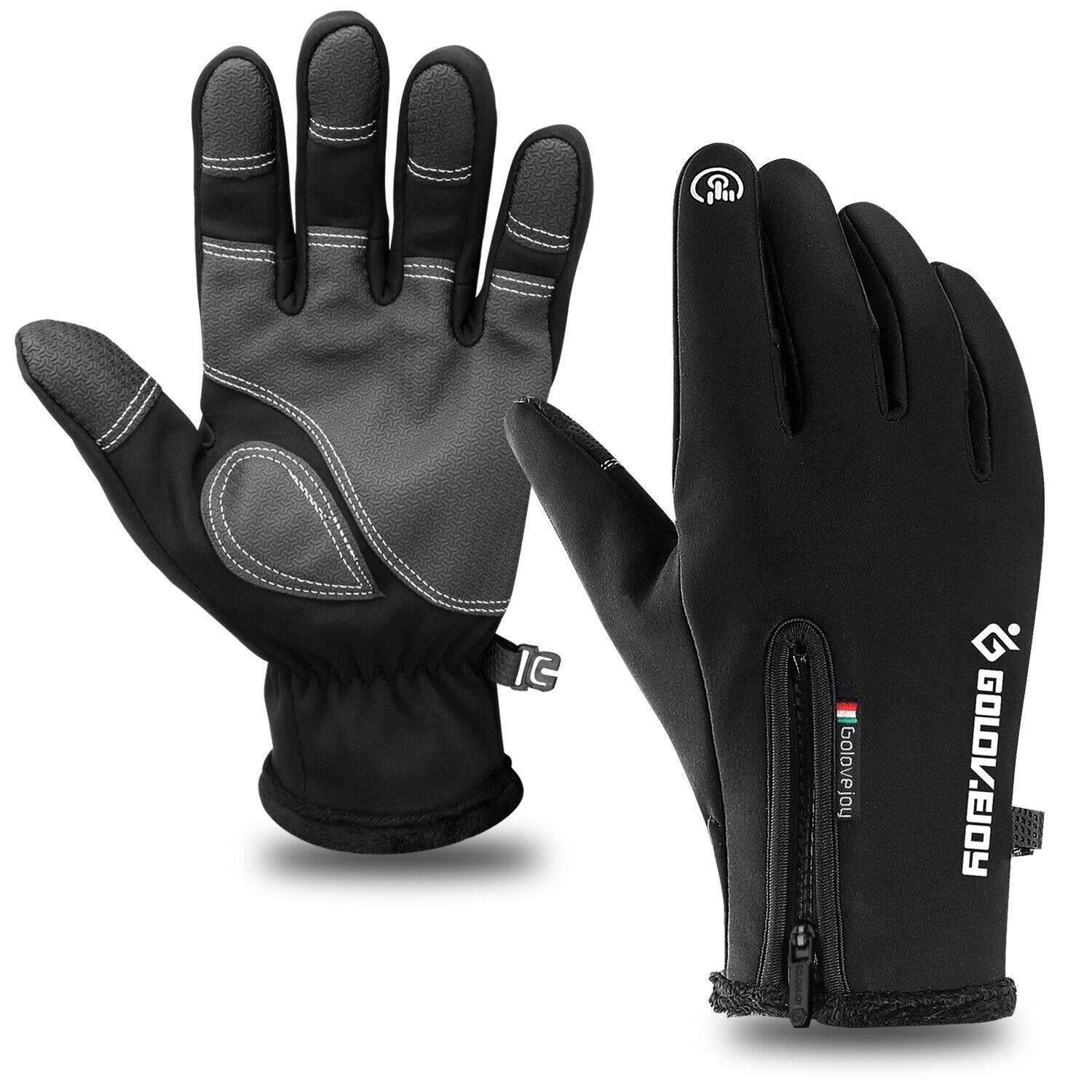 Windproof Knit Gloves for Outdoor Riding & Skiing – 2 Pairs Full-Finger Slip-Resistant Winter Gloves | 100% Polyamide Warm Gloves for Men & Women | S M L XL XXL | Black Gray