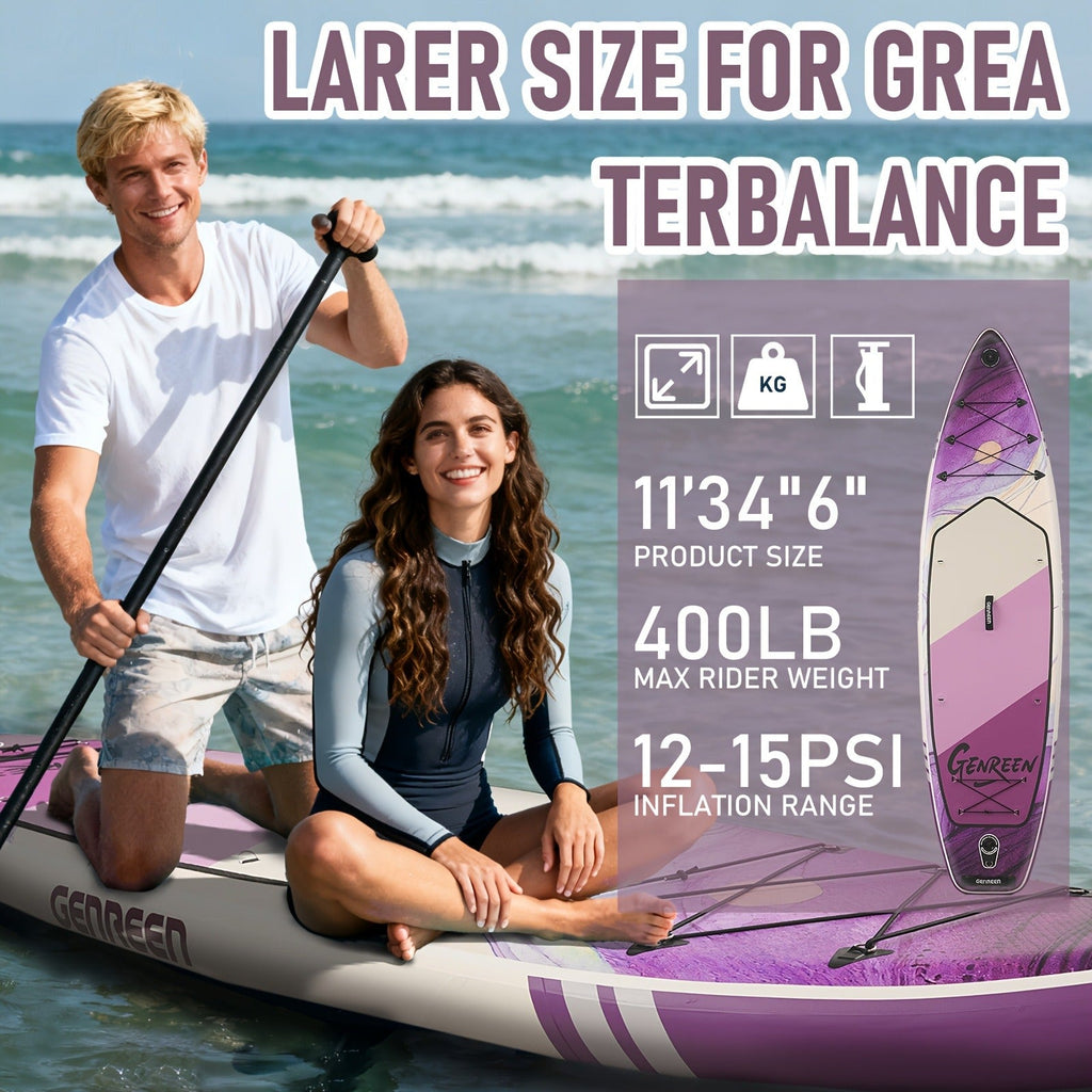 Adventure Touring SUP Board 11ft x 34'' Inflatable Paddle Board 400lbs Wide Stance Durable Lightweight ISUP Bundle Accessory Pack for Adults