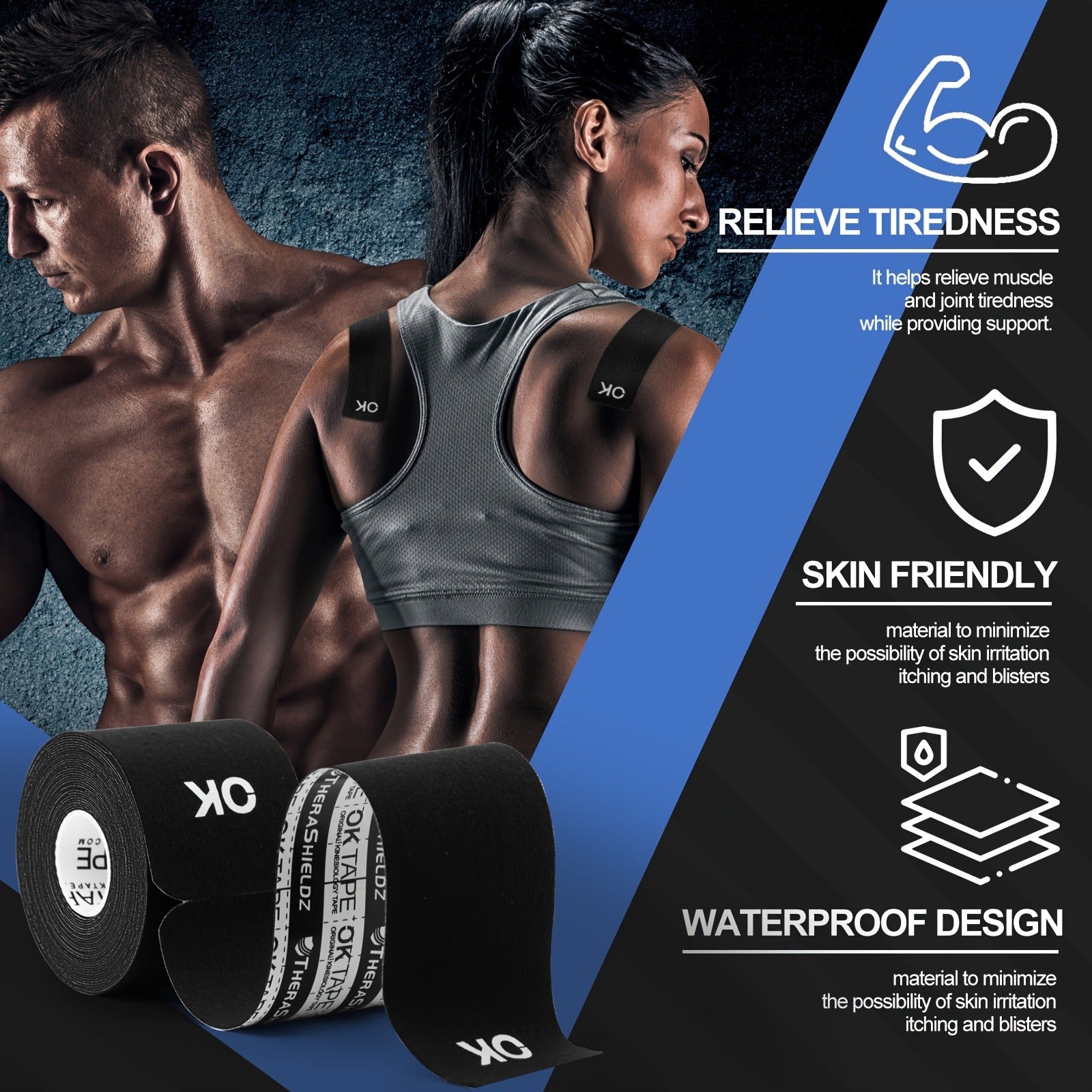 Kinesiology Tape 4 Rolls Precut 20 Strips, Cotton Elastic Athletic Tape Latex Free 2in x 16ft for Knee Shoulder Muscle Support Sports Recovery, Beige Black Pink Navy Blue Green Red