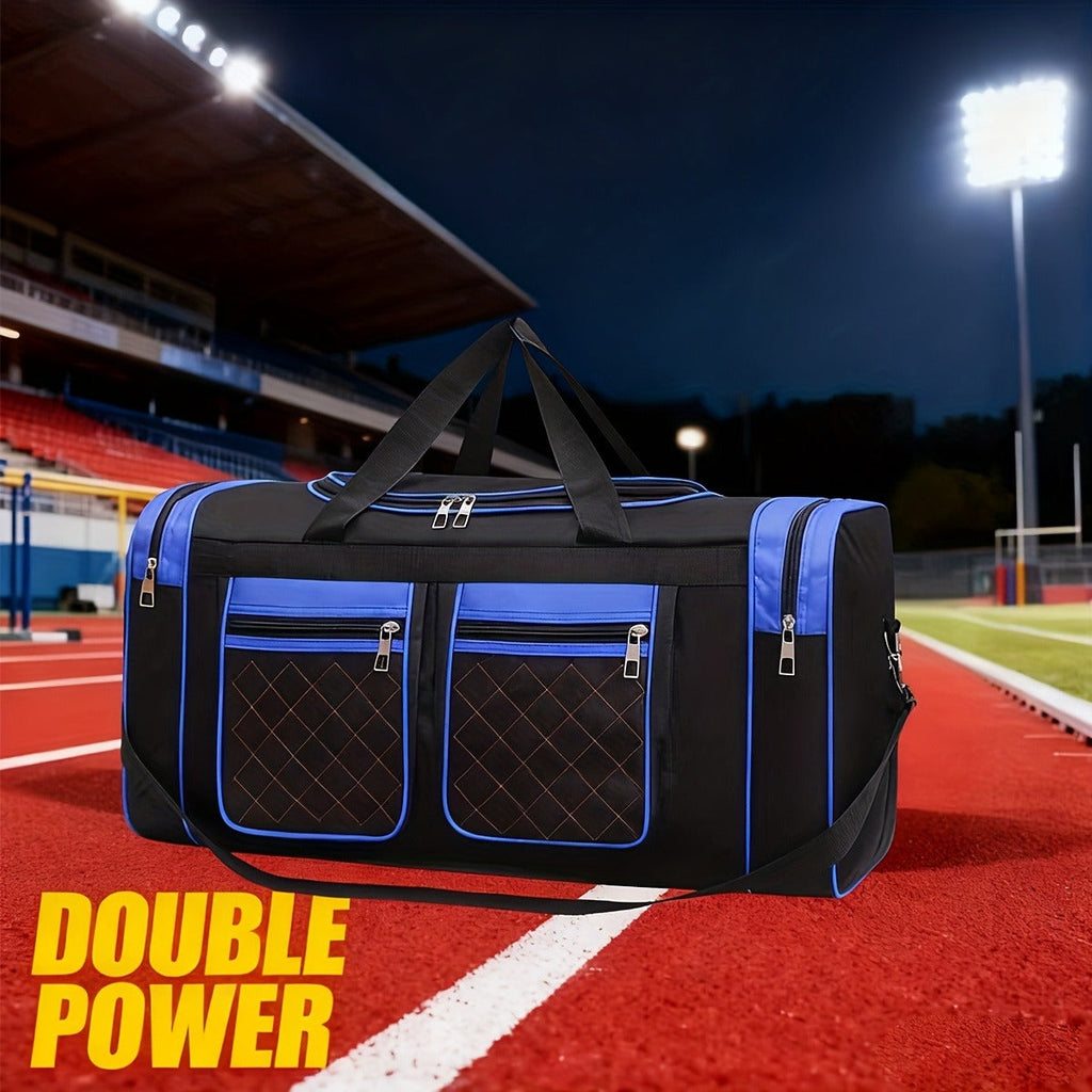 Gym Duffel Bag Large Capacity Travel Bag for Men Women Heavy Duty Polyester Multi Pocket Adjustable Shoulder Strap Zipper Closure for Fitness Workout Weekend Trips Business Travel Outdoor Black Blue Red