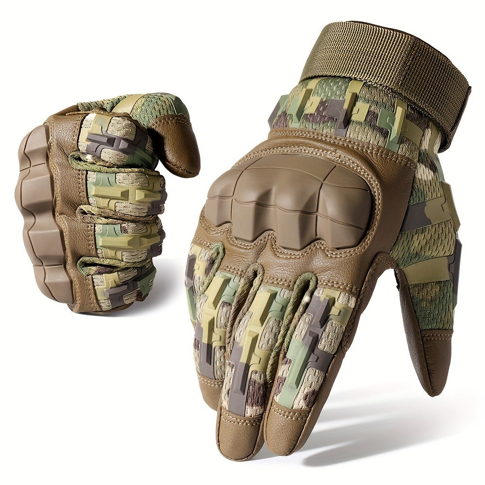 Tactical Full Finger Gloves with Touchscreen Compatibility – Camouflage Motorcycle Riding Gloves for Men Women, Anti-Slip Wear-Resistant, Outdoor Hiking Camping Hunting Shooting Cycling