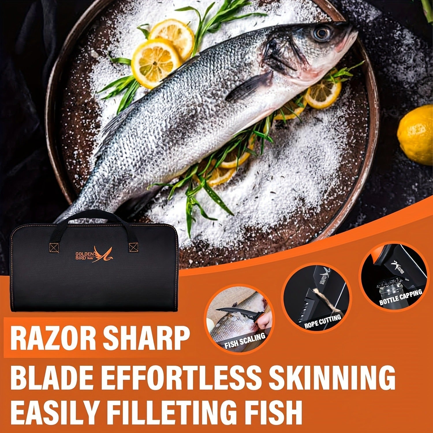 Fillet Knife Set 4-Piece – 5Cr15MoV Stainless Steel Fishing Fillet Knives (5", 6", 7", 9"), Non-Slip Rubber Handle, Serrated Bait Knife, Individual Sheaths & Storage Bag, Ideal Fishing Gift for Men