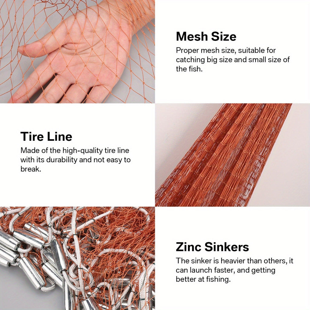 Saltwater Casting Net Set with Fish Basket – 12-Foot Diameter, 0.12" Mesh, Heavy-Duty Zinc-Plated Lead Sinkers for Rapid Sinking – American-Style Fishing Net Ideal for Pier, Beach & Surf Fishing