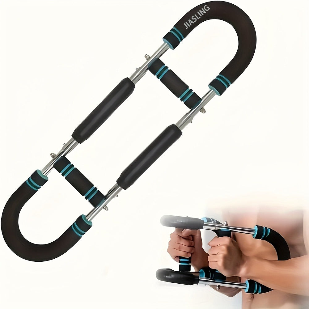 Arm Strength Trainer U-Shaped Spring Resistance Bar – Portable Home Gym Chest Expander & Forearm Strengthener with 2-Level Adjustable Resistance Bands, Detachable Design & Comfortable Grip | 3 Colors