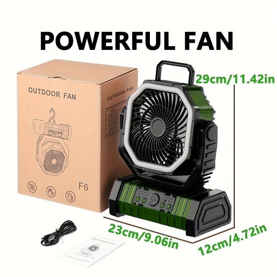 Camping Fan with LED Light 20000mAh Battery – 4-Level Brightness, Multi-Speed Rotatable Portable Tent Fan for Camping, Outdoor, Office & Home, Cooling & Lighting Combined
