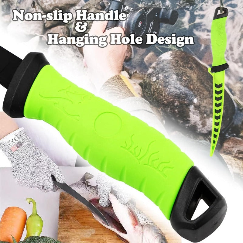 Stainless Steel Fishing Knife Set 3-Piece – 4.5 to 6.5 Inch Fish Fillet Knives for Camping, Fishing & Outdoor Use, Professional Fishing Tackle Tool Set, Ideal Fishing Gift for Men (Green)