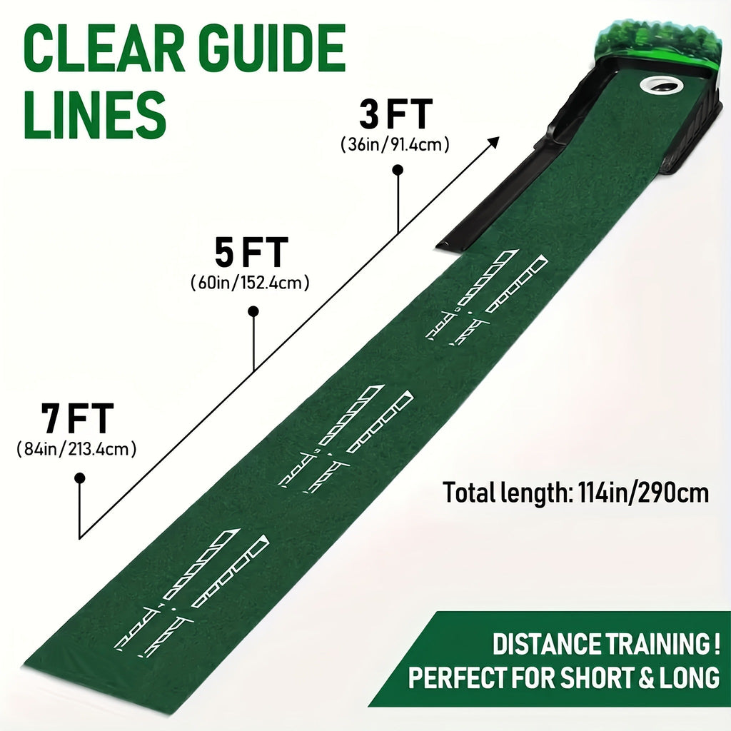 Golf Putting Mat with Automatic Ball Return – 3/5/7 ft Indoor Outdoor Putting Green | Professional Practice Turf with Ball Collector & Putting Track | Golf Training Aid for Skill Improvement