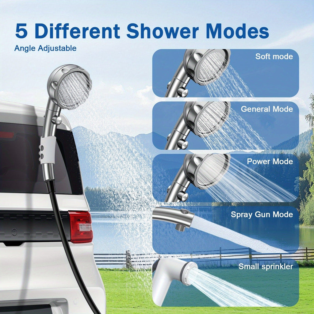 Portable Camping Shower with 9000mAh Battery – Smart Digital Display, Foldable Bucket Included, Compact Lightweight Outdoor Shower Pump for Camping, Hiking, Pet Cleaning, Car Washing & Beach Use