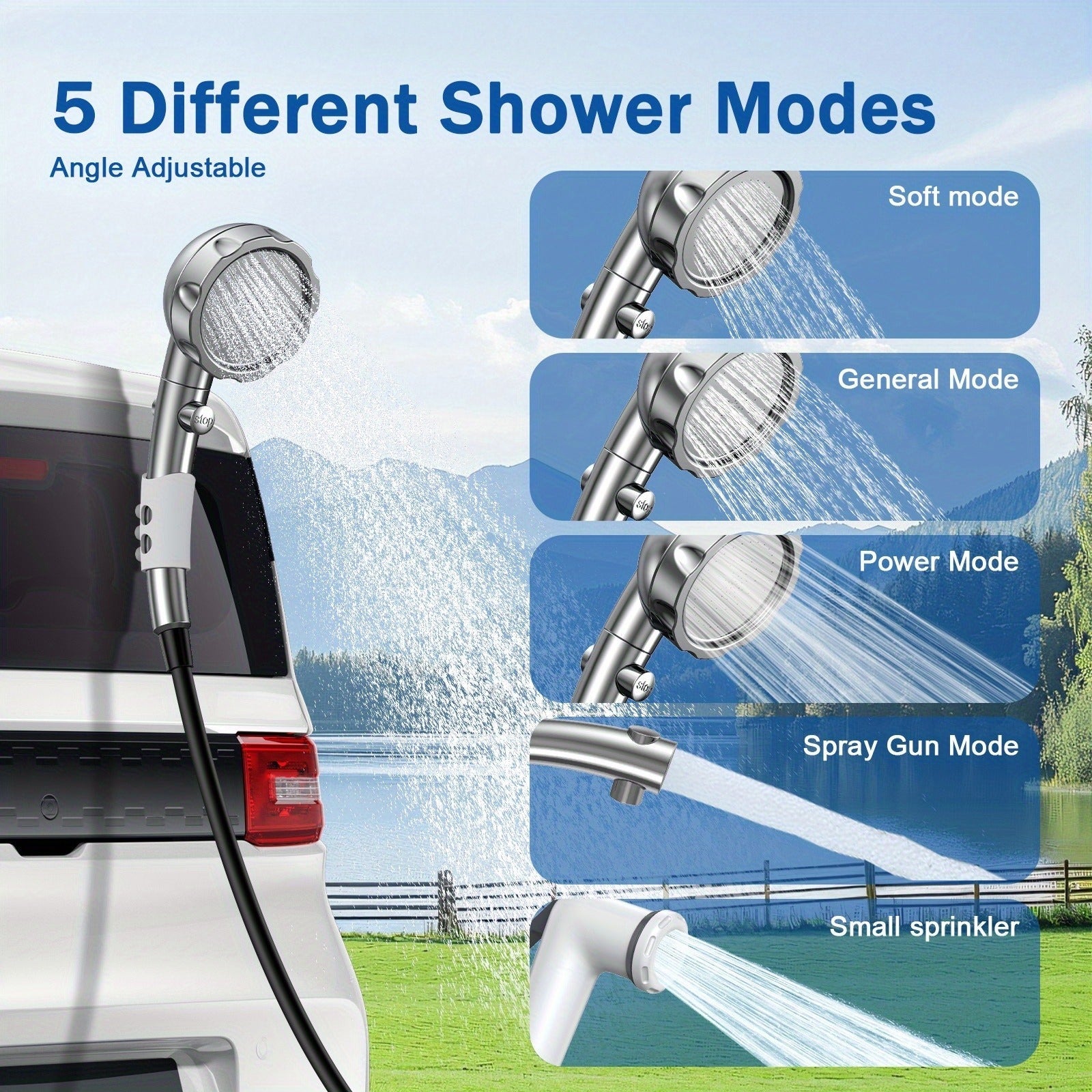 Portable Camping Shower with 9000mAh Battery – Smart Digital Display, Foldable Bucket Included, Compact Lightweight Outdoor Shower Pump for Camping, Hiking, Pet Cleaning, Car Washing & Beach Use