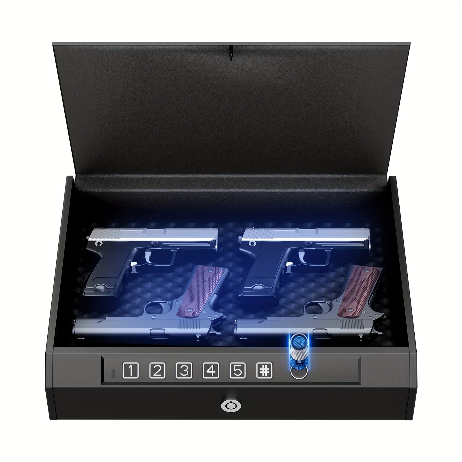 Biometric Gun Safe Fingerprint Digital PIN & Key Unlock 3-Way Access Internal Light Silent Mode Emergency Power Supply Gun Lock Box for Home Bedroom Nightstand Car