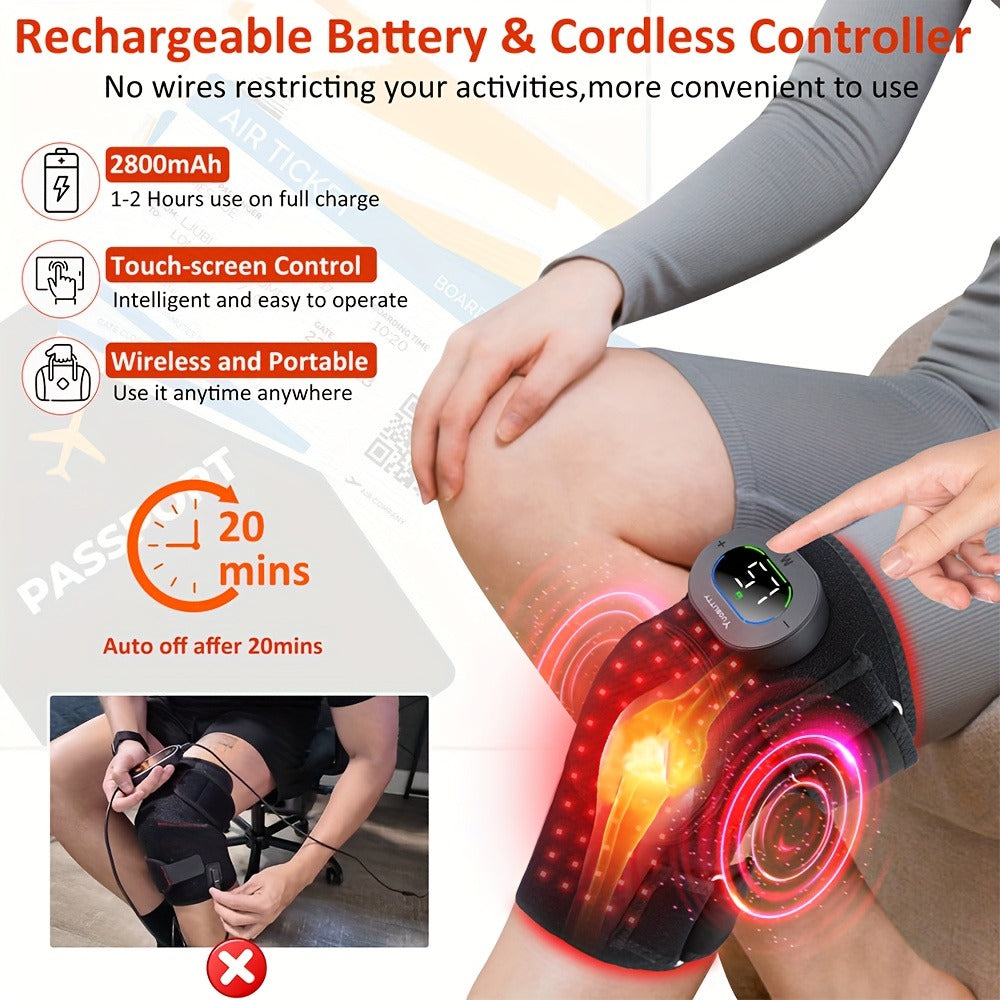 Red Light Therapy Knee Brace with Vibration Massage – 660nm & 850nm Infrared Light, 3 Massage Levels, 5 Light Modes, Joint Pain Relief & Muscle Recovery for Knee Elbow Shoulder with Extension Band