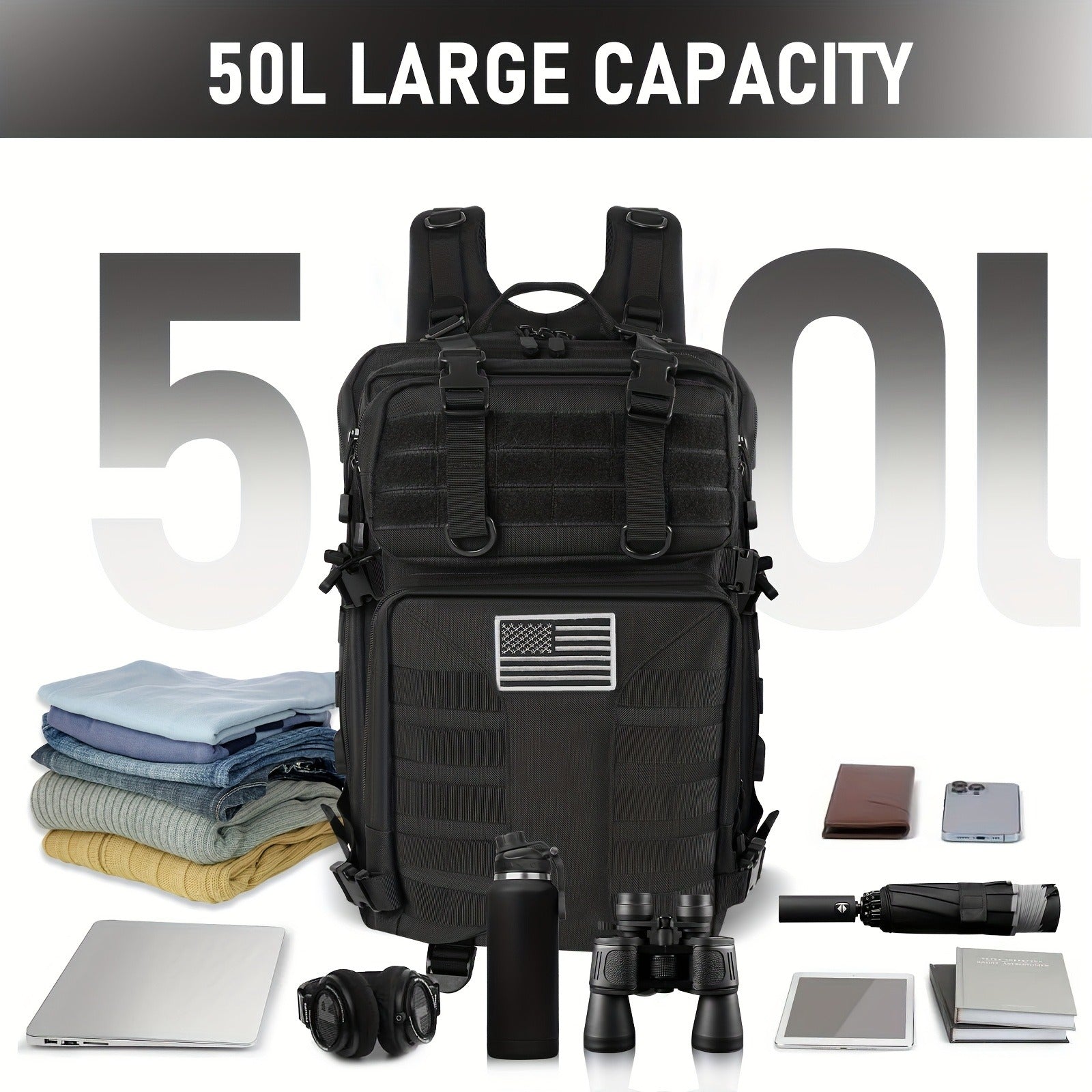 Tactical Military Backpack 50L – Large Capacity Molle Rucksack for Camping, Hiking, Hunting, Fishing & Travel, Unisex with Multiple Color Options